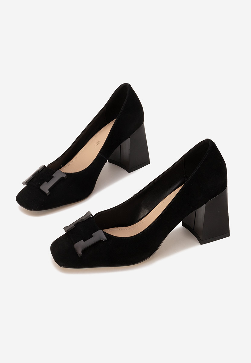 Pantofi cu toc gros piele Herilia V2 negri