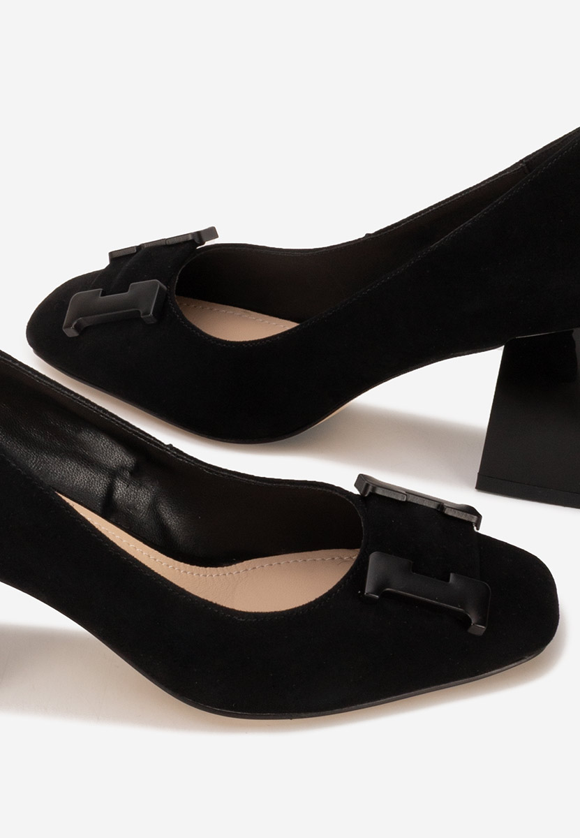 Pantofi cu toc gros piele Herilia V2 negri