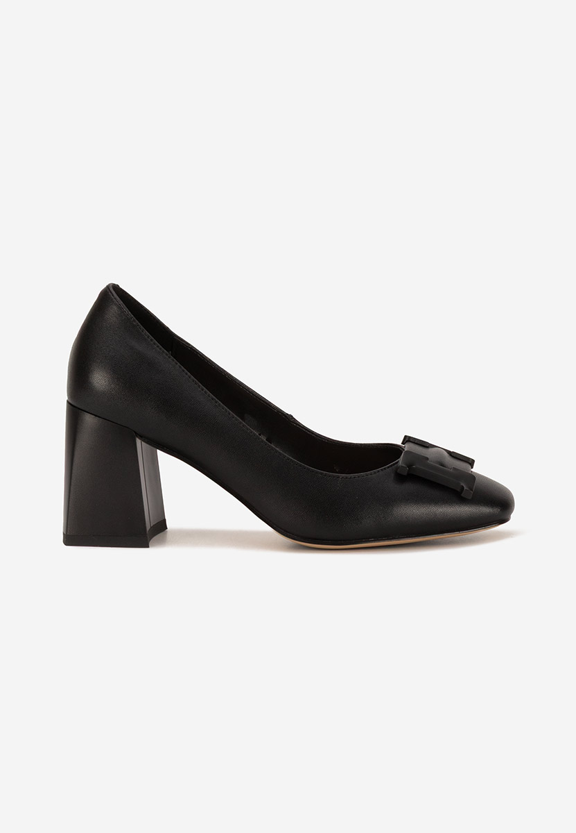 Pantofi cu toc gros piele Herilia negri