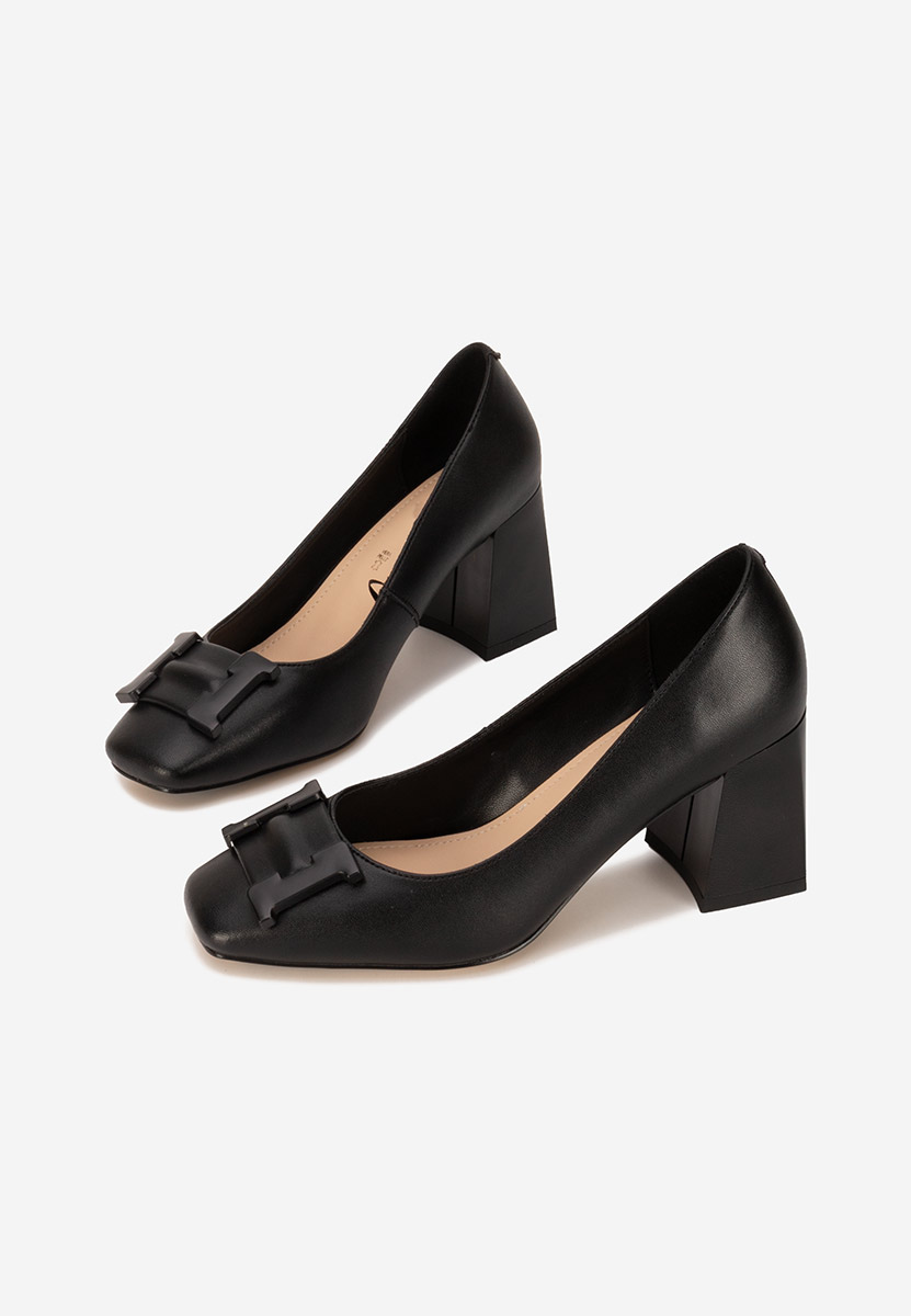 Pantofi cu toc gros piele Herilia negri