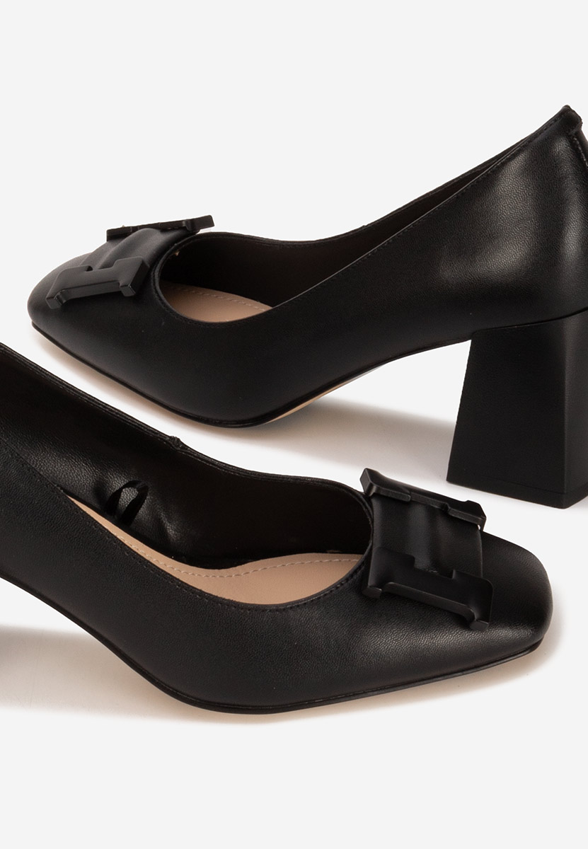 Pantofi cu toc gros piele Herilia negri
