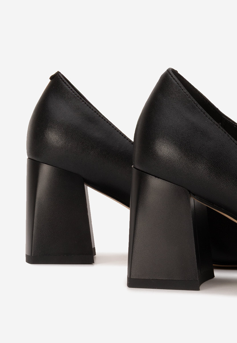 Pantofi cu toc gros piele Herilia negri