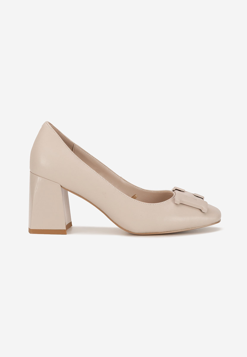 Pantofi cu toc gros piele Herilia nude