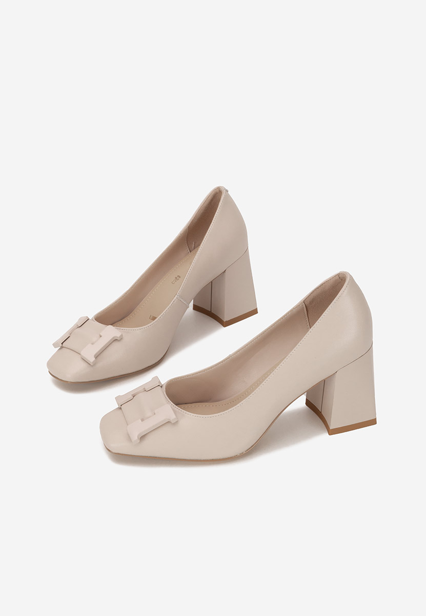 Pantofi cu toc gros piele Herilia nude