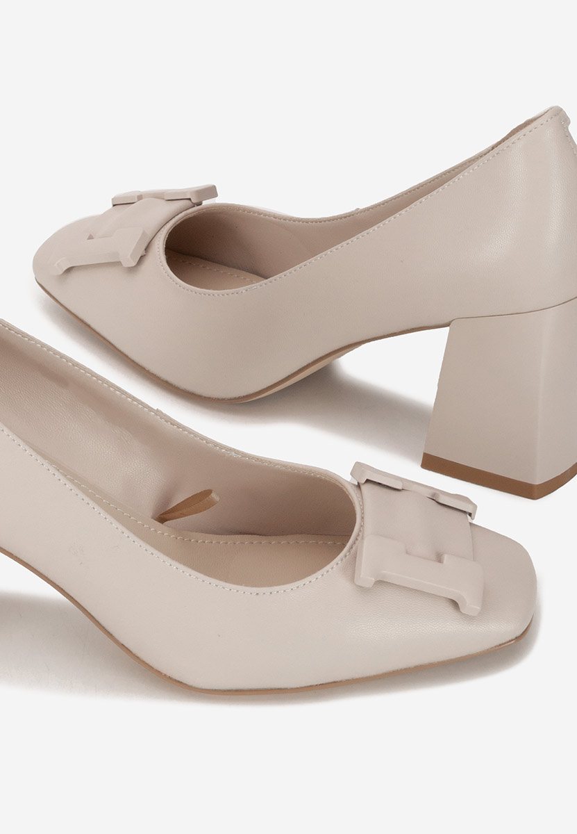 Pantofi cu toc gros piele Herilia nude