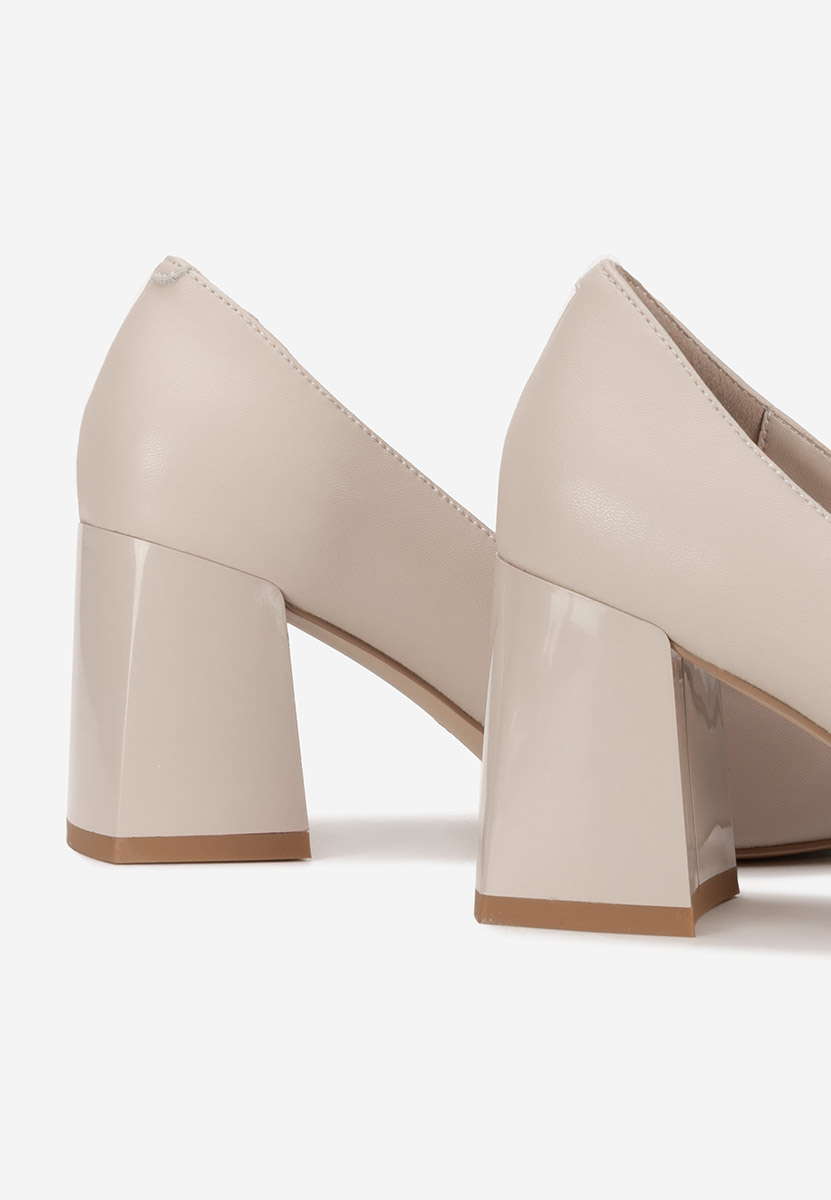 Pantofi cu toc gros piele Herilia nude