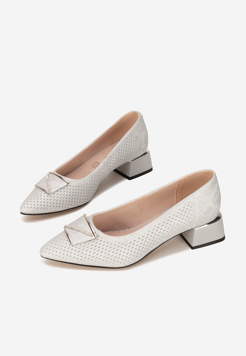Pantofi cu toc gros Jennie albi