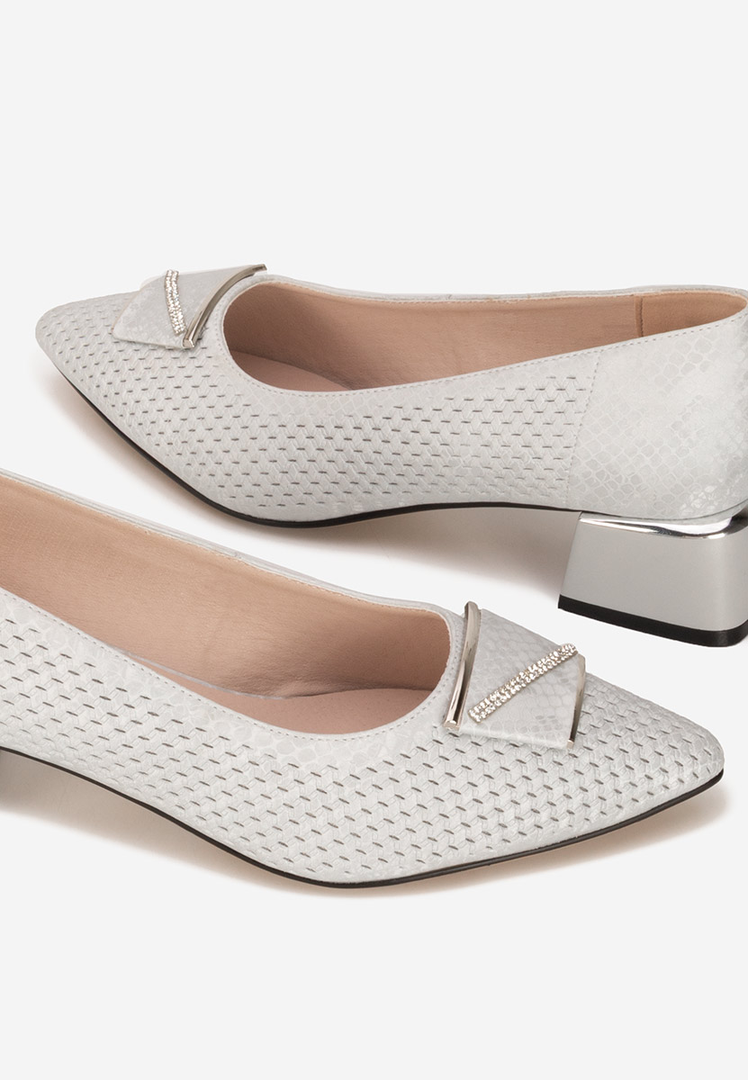 Pantofi cu toc gros Jennie albi