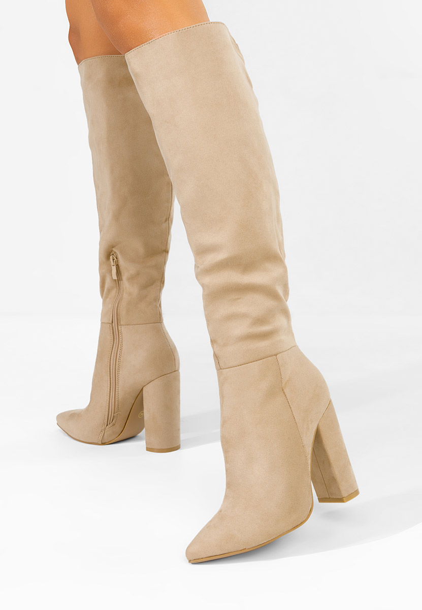 Cizme lungi cu toc gros Arianelle kaki