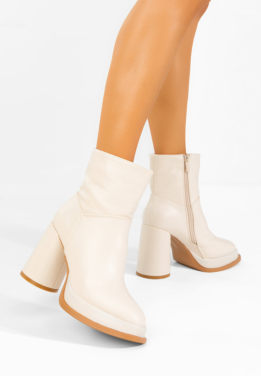 Botine cu toc gros Amiela bej