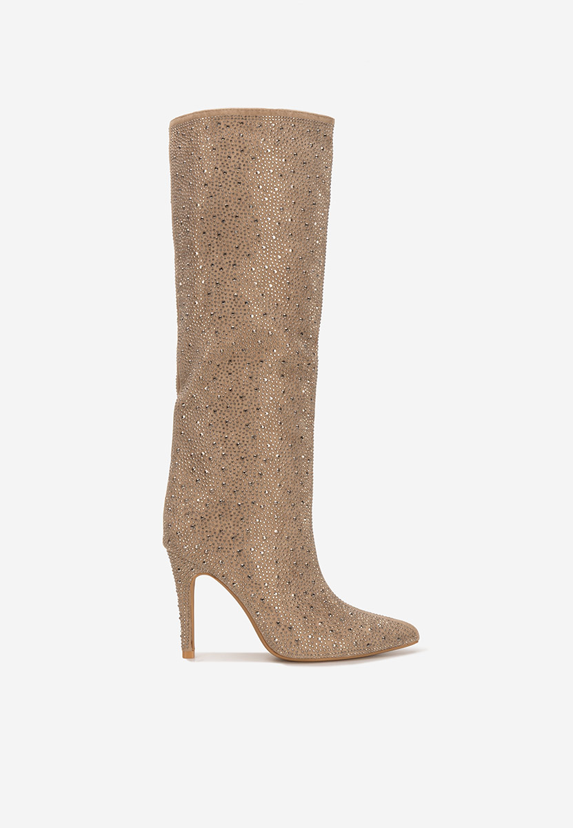 Cizme dama elegante cu toc Soleia kaki