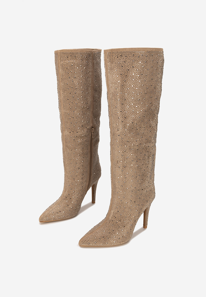 Cizme dama elegante cu toc Soleia kaki