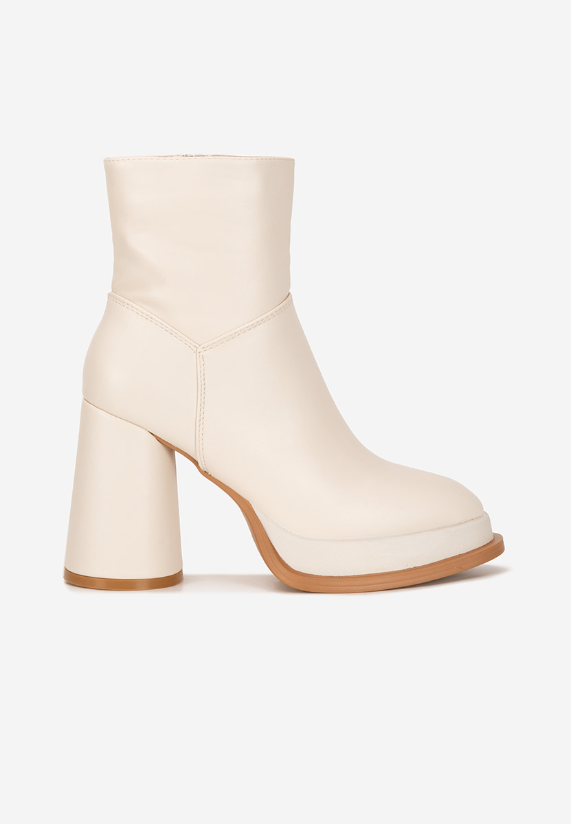 Botine cu toc gros Amiela bej