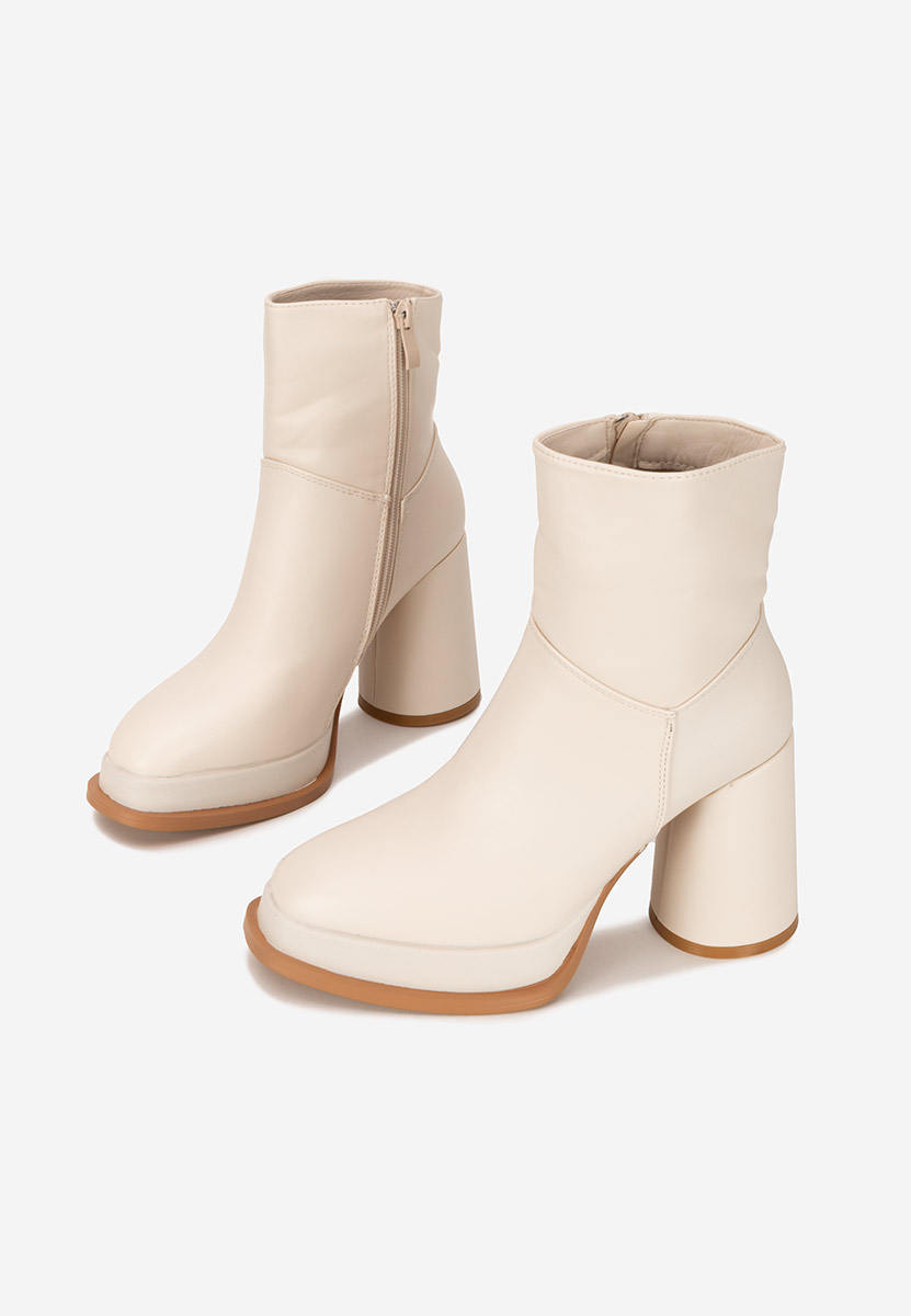 Botine cu toc gros Amiela bej