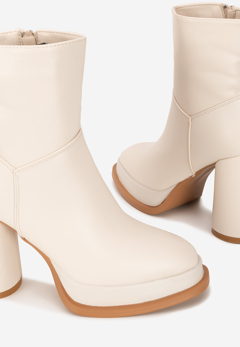 Botine cu toc gros Amiela bej