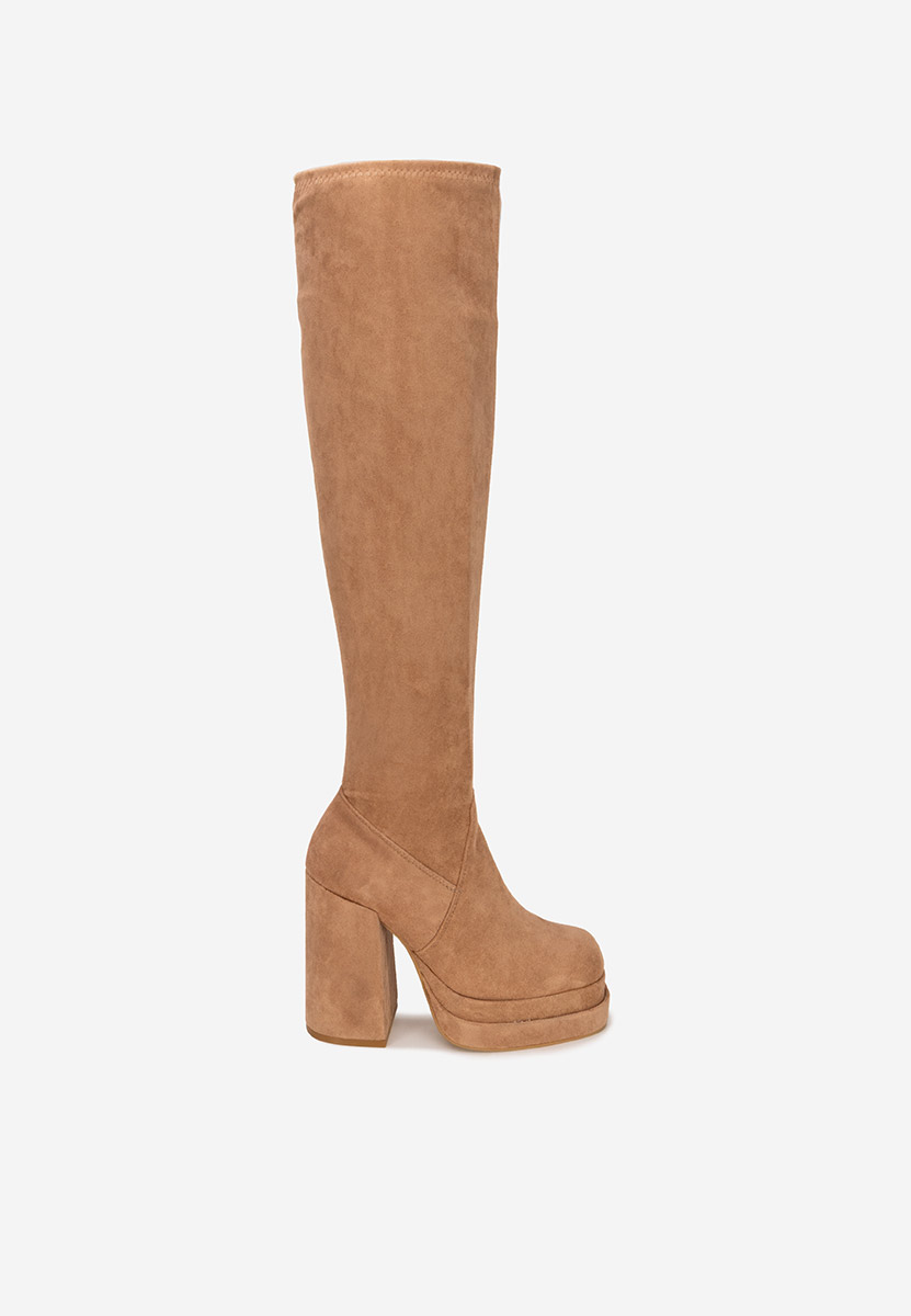 Cizme lungi cu toc gros Seniela kaki