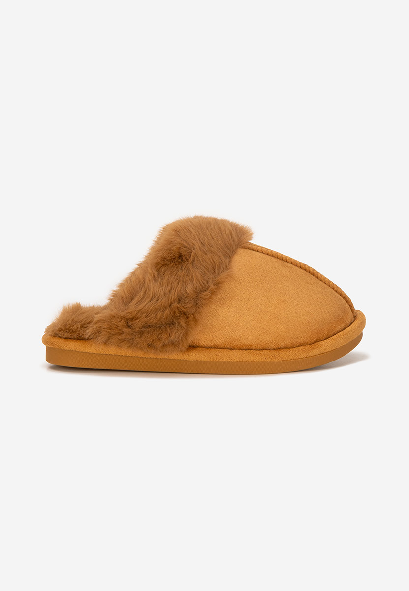 Papuci de casa pufosi Krinia camel