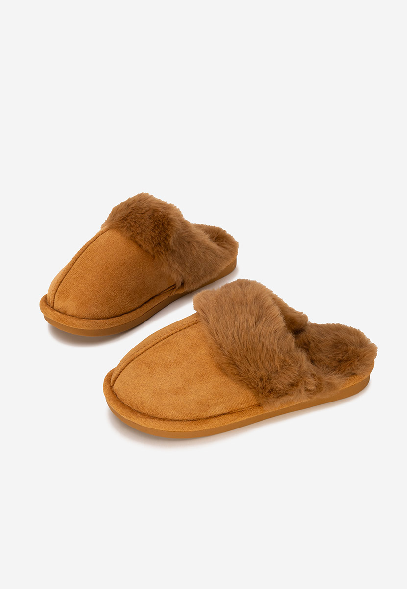 Papuci de casa pufosi Krinia camel