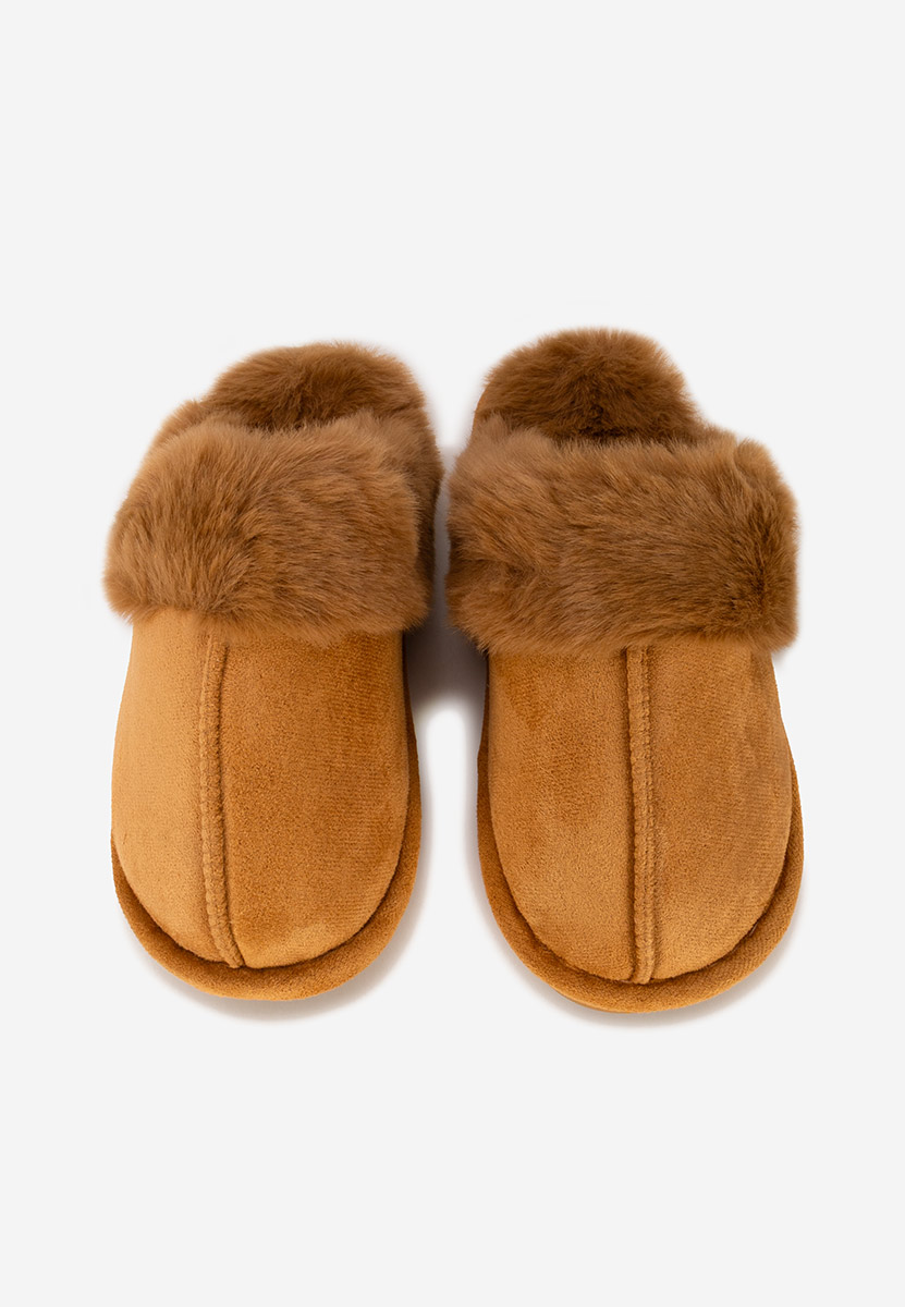Papuci de casa pufosi Krinia camel