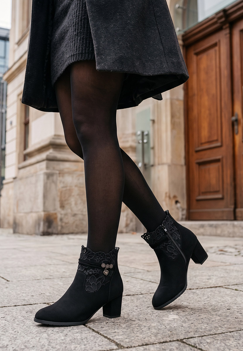 Botine cu toc gros Corava negre