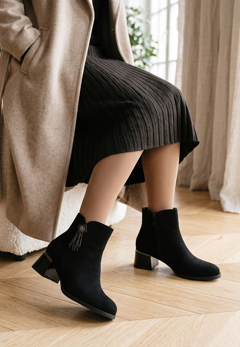Botine cu toc gros Neliora negre