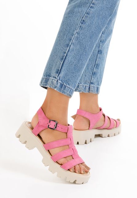 Sandale cu platformă Ribiera roz piele Sandale cu platforma