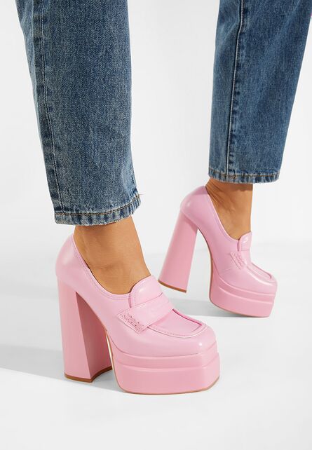 Pantofi cu toc gros si platforma roz Dieppa