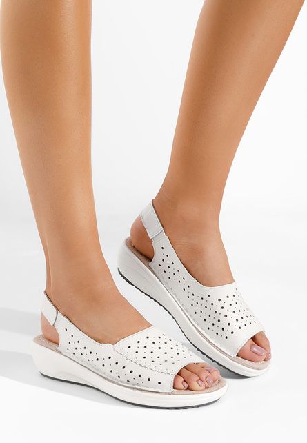 Sandale piele naturală Larnaca albe albe Sandale fara Toc