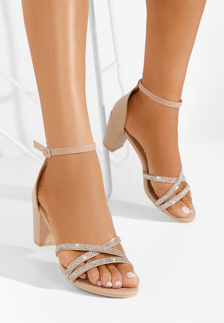 Sandale Elegante Cu Toc Gros Nerysa Bej