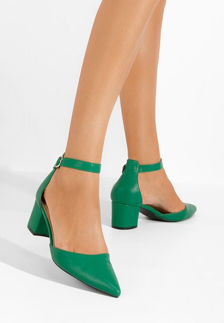Pantofi cu toc gros Jade verzi