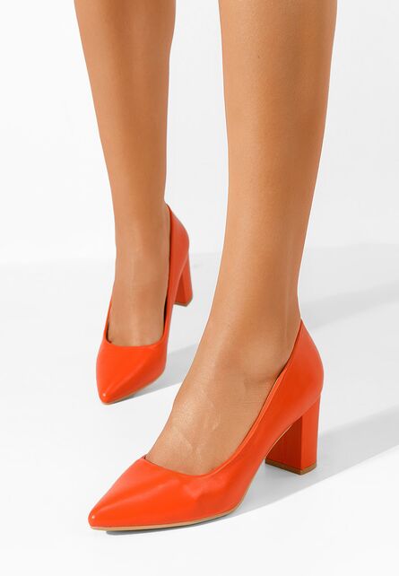 Pantofi cu toc gros Meliana portocalii