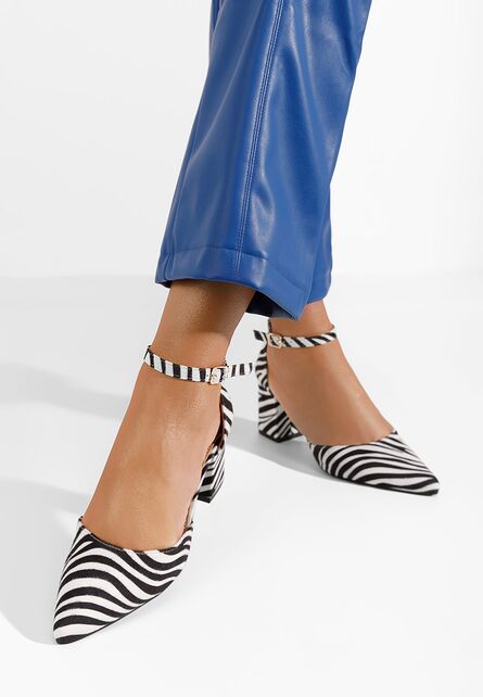 Pantofi cu toc gros Lenasia zebra