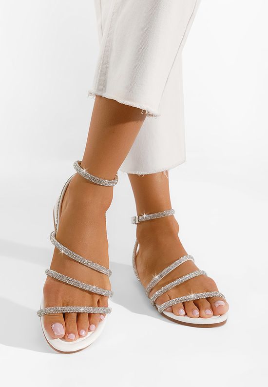 Sandale cu pietricele Avalora albe