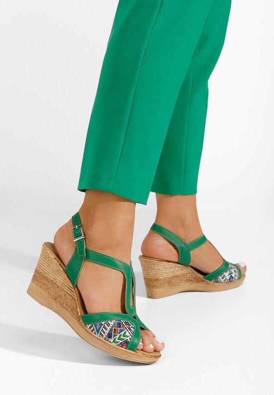 Sandale cu platforma piele Lylia verzi - Zapatos